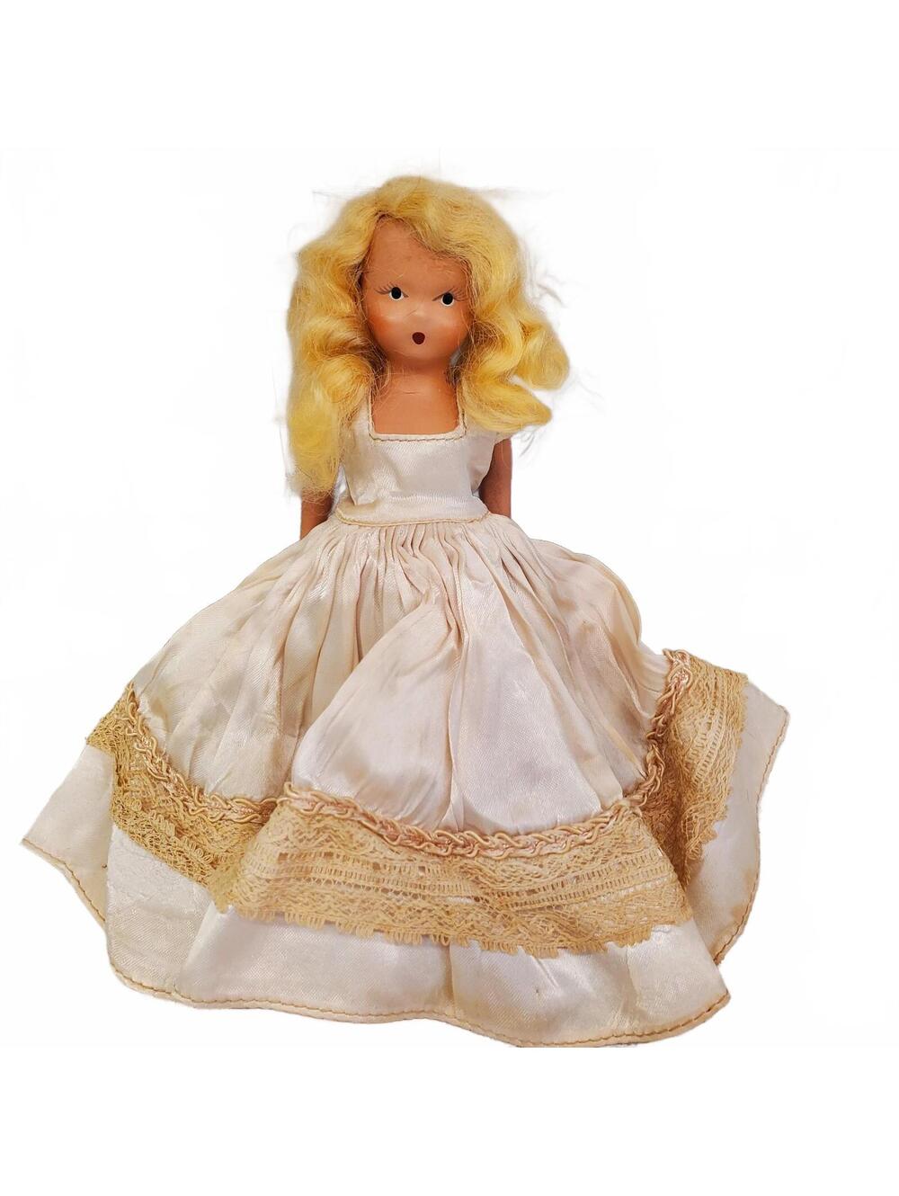 Vintage Nancy Ann Storybook Doll 1940s bridal series Blonde Satin Dress 8"